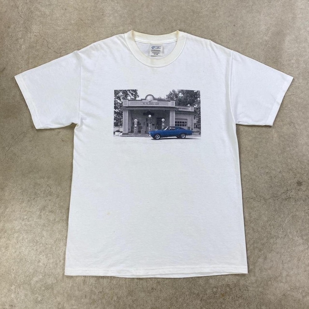 Vintage 1970 Chevelle Shirt Size Medium White Muscle Car Shell Gas Station